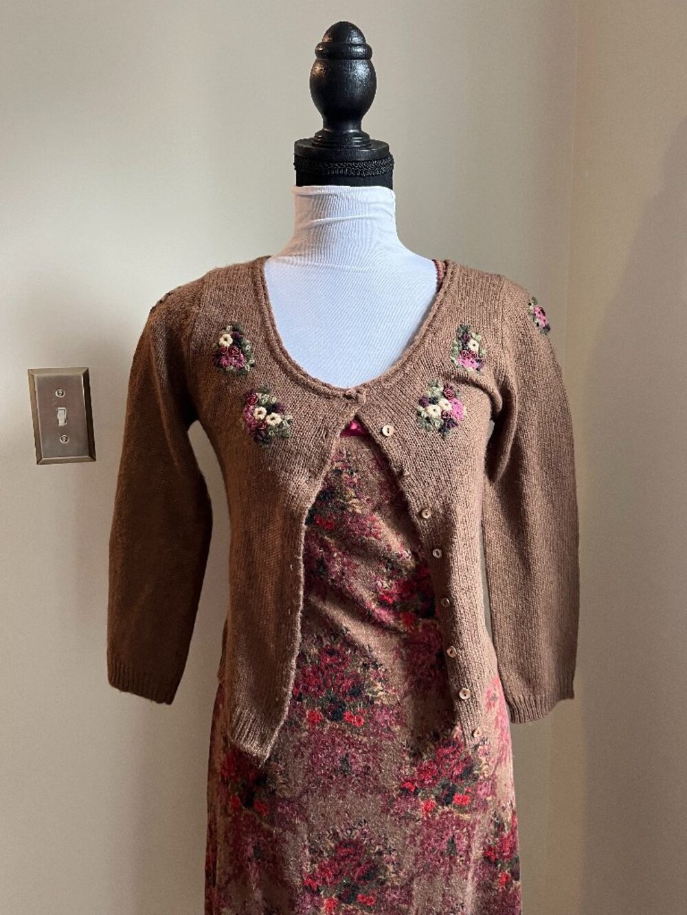 Vintage Betsey Johnson Camel Colored Cardigan, Size Medium,